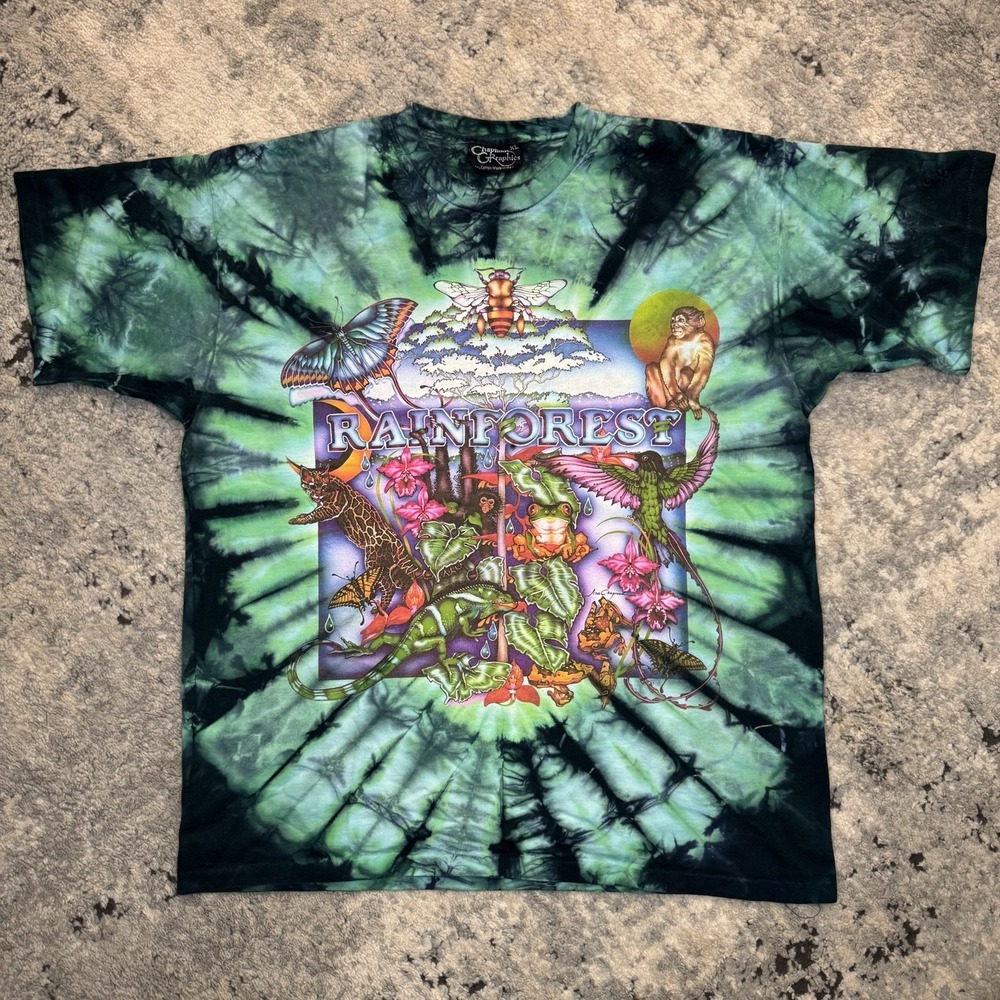 VTG Chapman Graphic Rainforest Cheetah TieDye Grateful Dead Style T-Shirt Sz XL